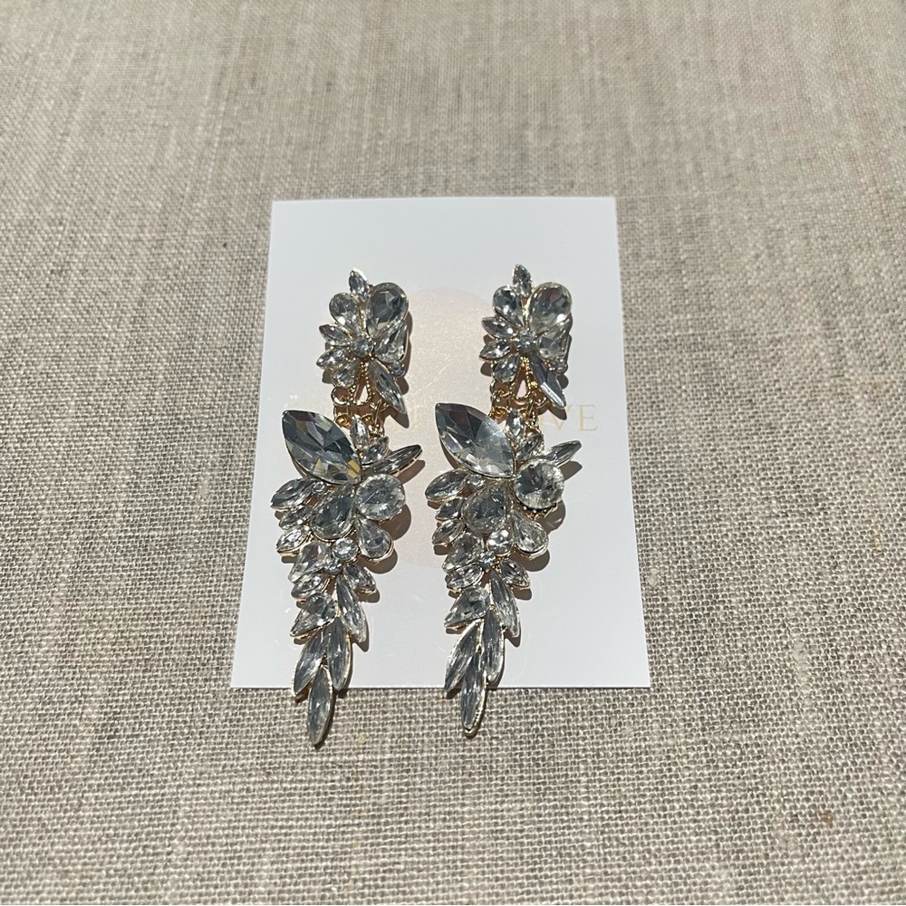 Elegant And Luxury Earring New - Rhinestone & Gold Drop | Bridal Jewelry - Picture 3 of 8